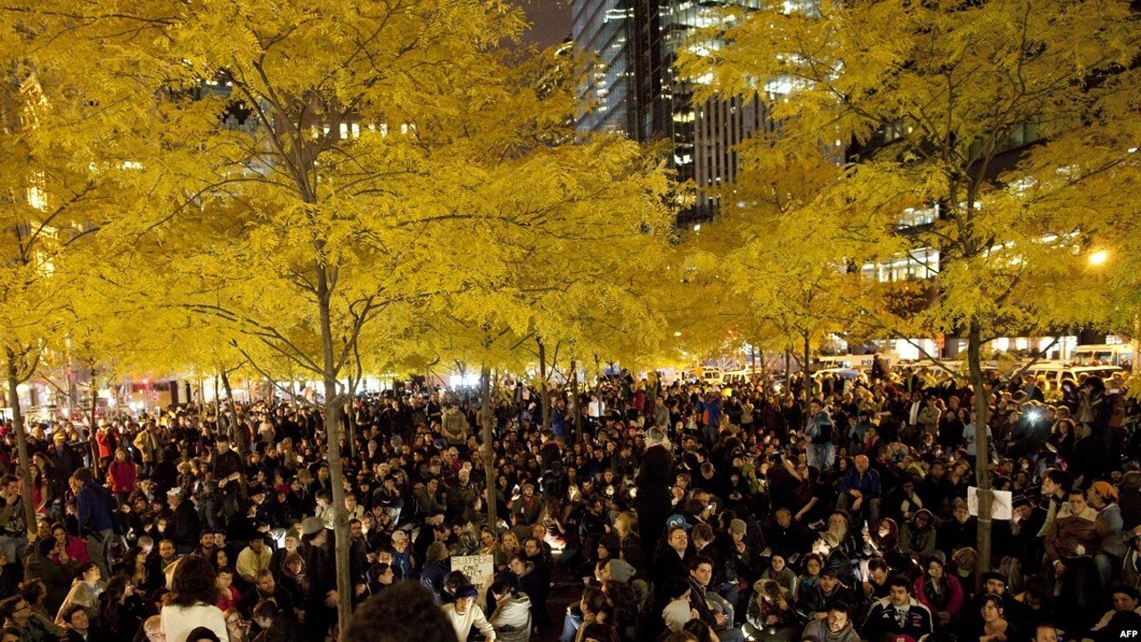 Occupy Wall Street, 2011. Photograph: AFP, via Radio Free Europe/Radio Liberty.