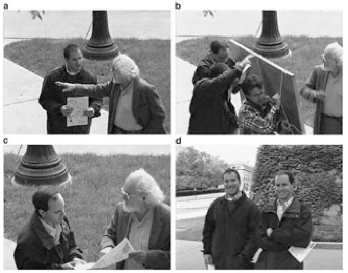 The door experiment. Figure 1 from Daniel J. Simons and Daniel T. Levin, “Failure to detect changes to people during a real-world interaction,” 1998, p. 646. © Psychonomic Society.